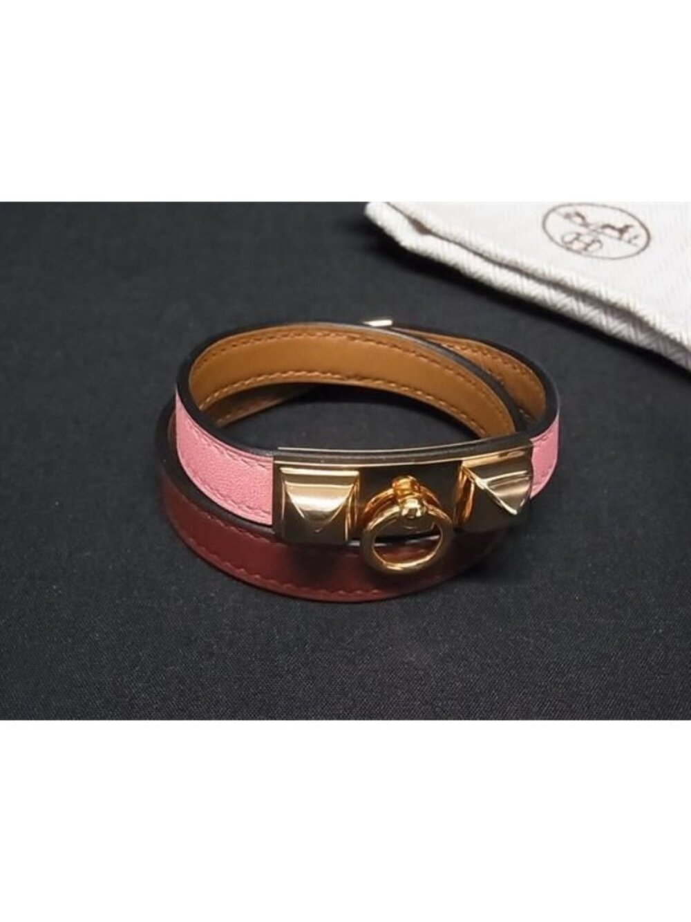 Hermes Rival Double Tour Leather Bracelet Pink